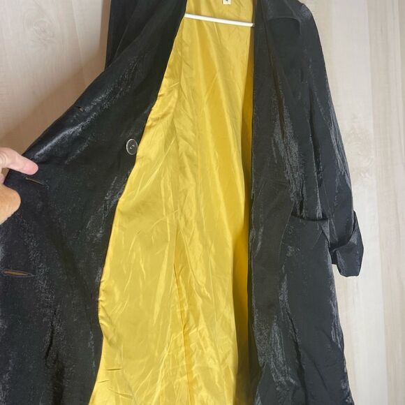 TULLE black double breasted long sleeve shimmering coat yellow lining, medium - Picture 11 of 15
